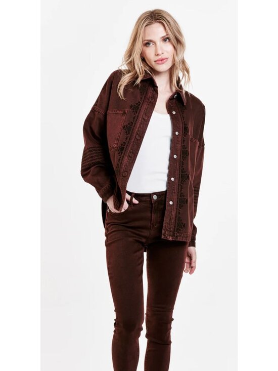 Dear John Jackets & Blazers - Dear John Denim Gina Denim Shirt Jacket in Dark Mahogany - Sz L - New